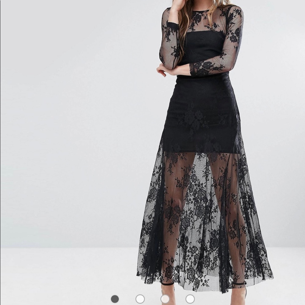NEW✨Glamorous Black Lace Mesh Long Sleeve Maxi Dress